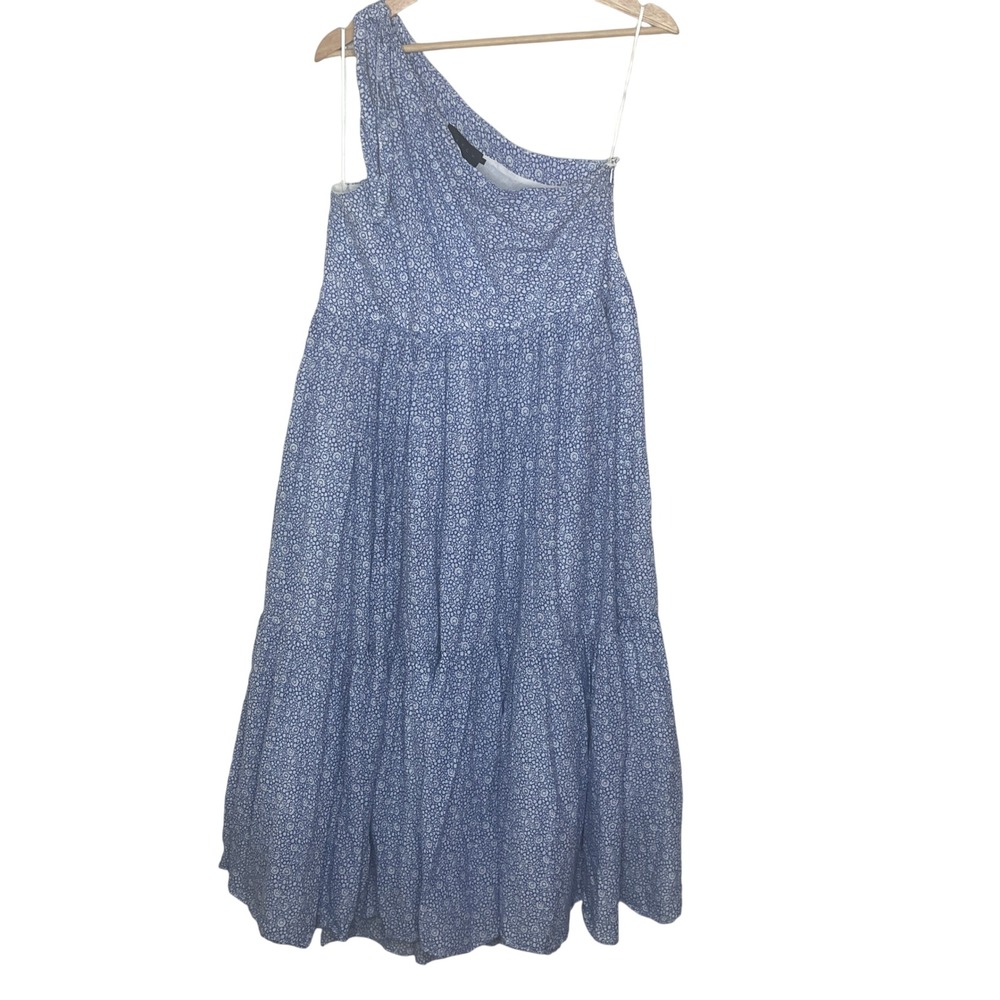 Hatch Blue White‎ Floral One Shoulder Tiered Cotton Maxi Dress Size 1